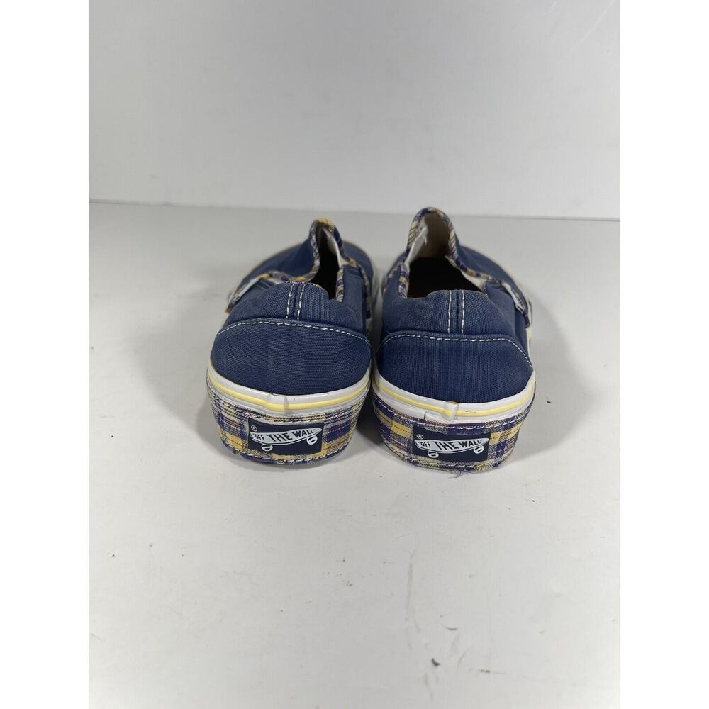Vans Slip On Skate Navy Blue W/ Yellow Plaids Sole Sz 3.5 Men Sz 5 Women Youth - Picture 3 of 9